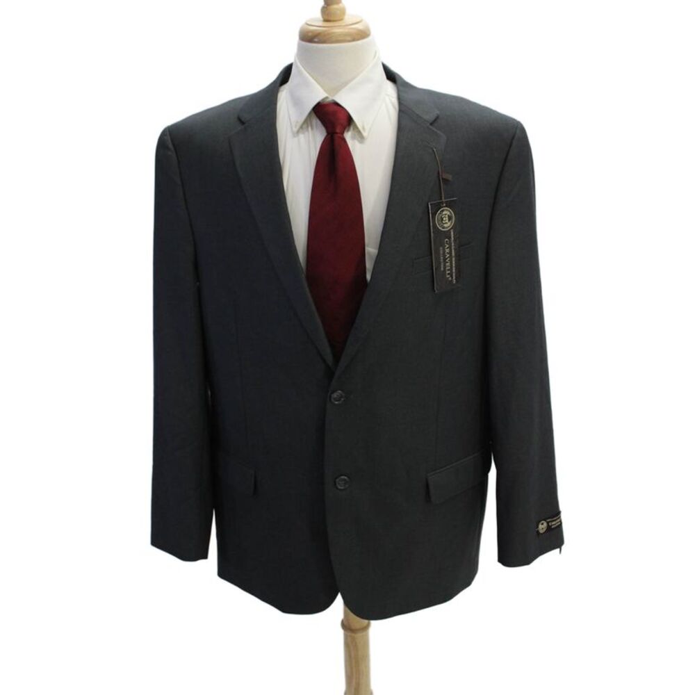 Caravelli Mens Two Buttoned Pocketed Suit Jacket Solid Gray Size 46